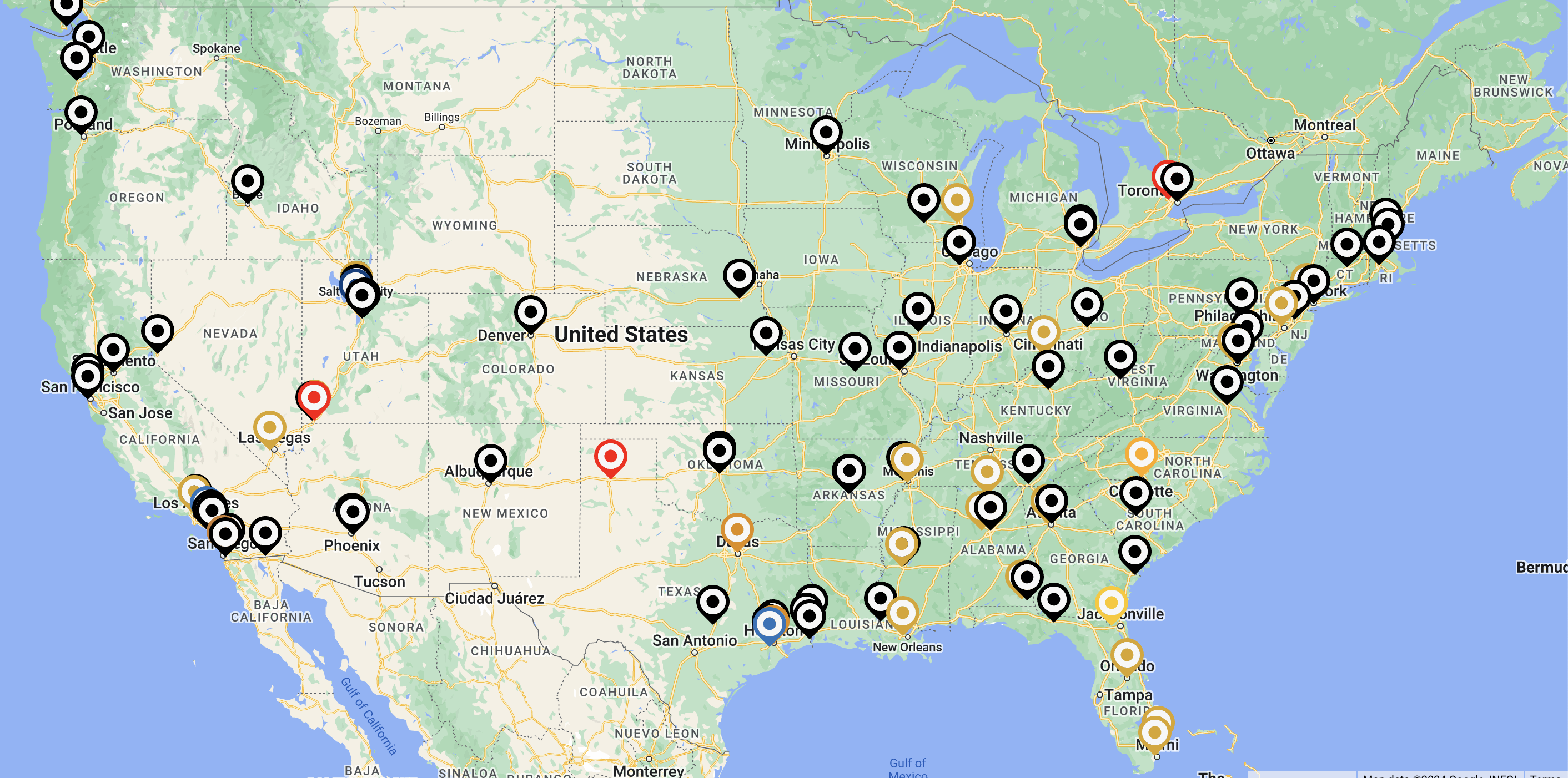 Map of 1LAW network attorneys across the United States
