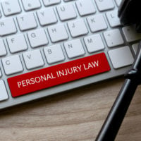 gavel and laptop keyboard with personal injury law space bar