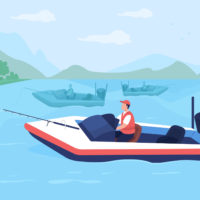 vector illustration of boater fishing in lake